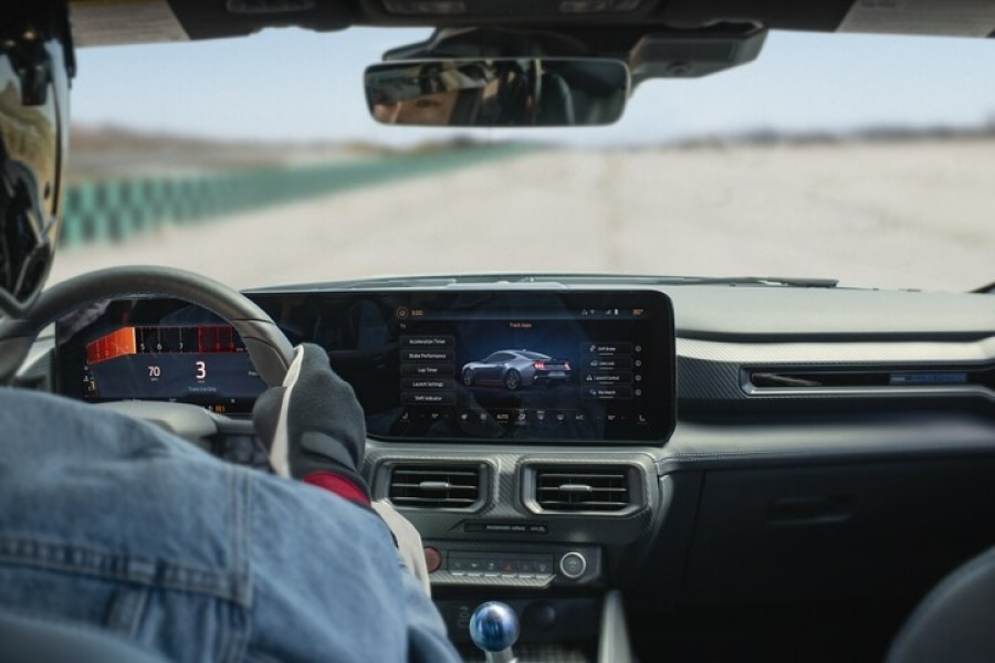 2025 Ford Mustang® model interior showing the flat-bottom steering wheel